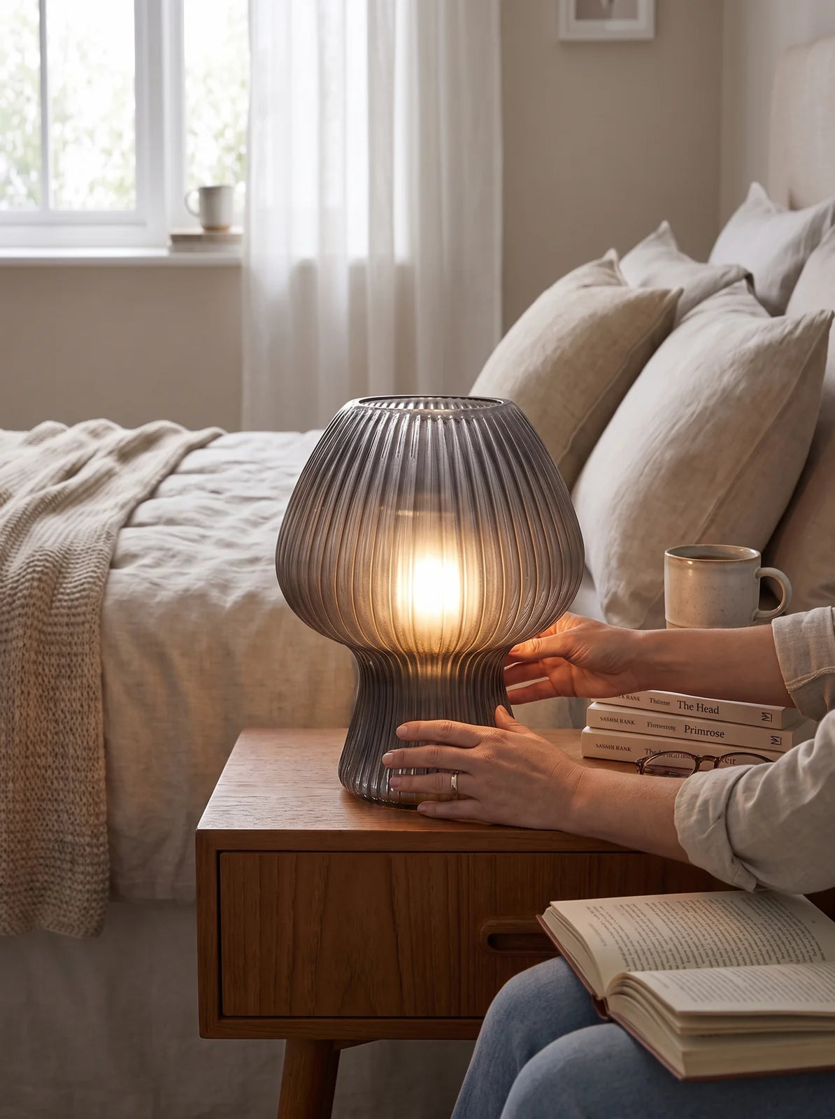 Vintage Ribbed Glass Bedside Lamp - iwt1_image