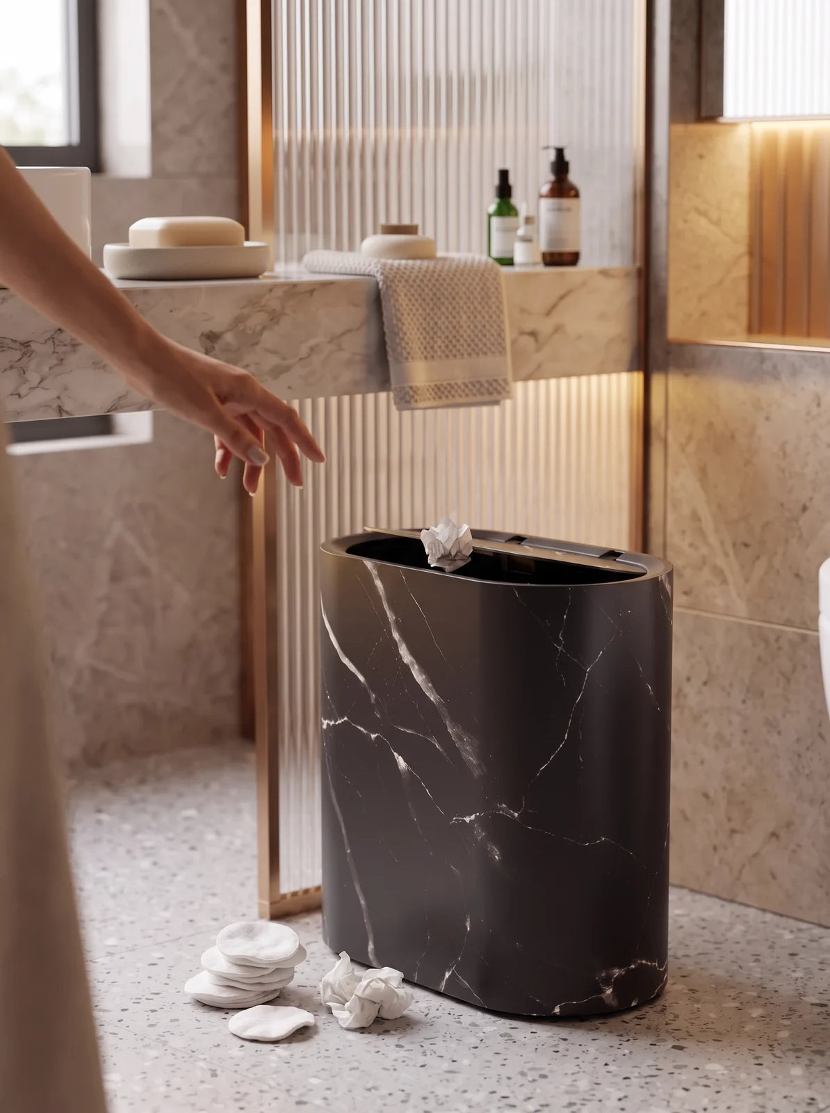 Marble Pattern Trash Can - iwt1_image