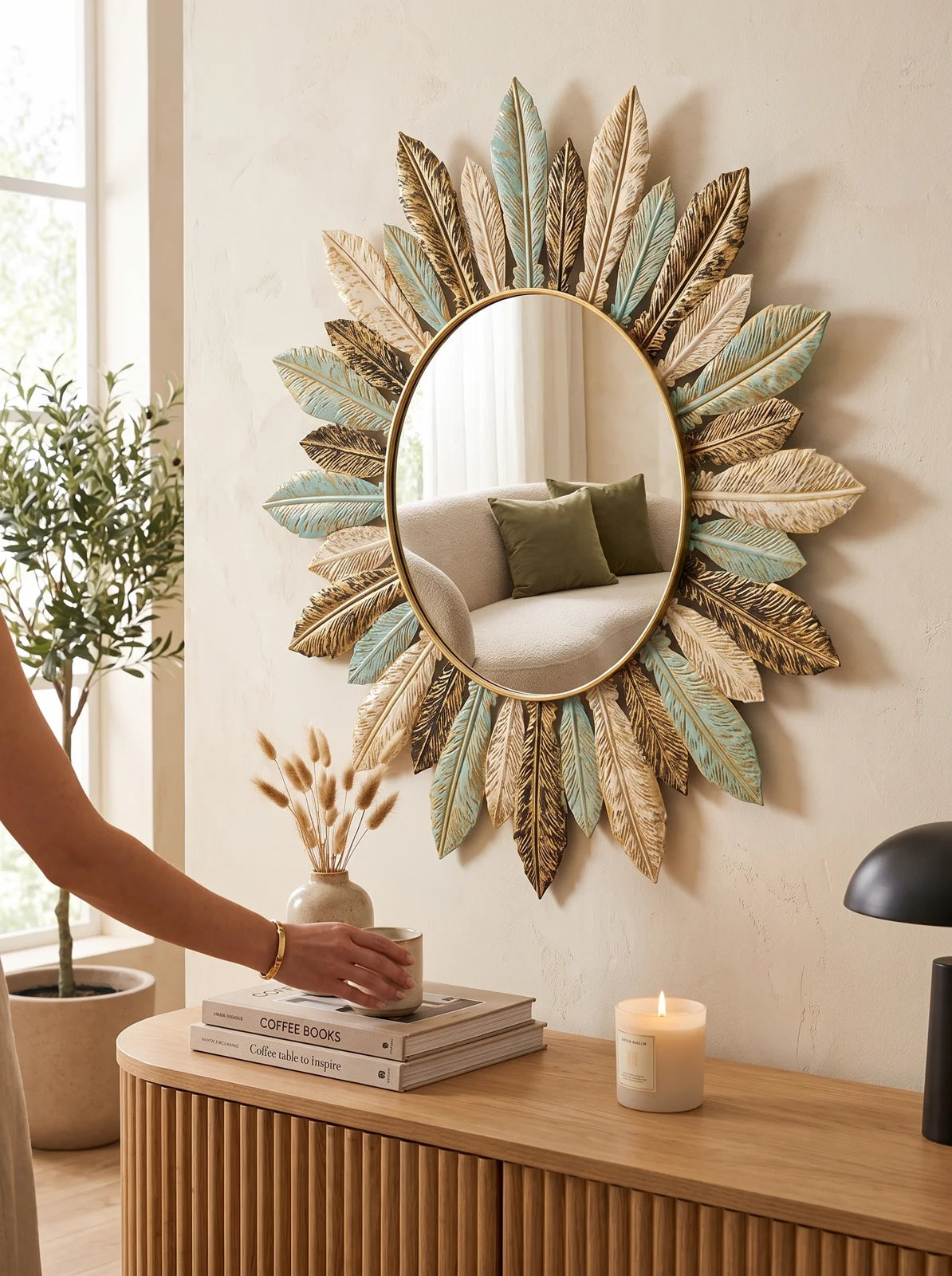 Bohemian Sunburst Metal Wall Mirror - iwt2_image