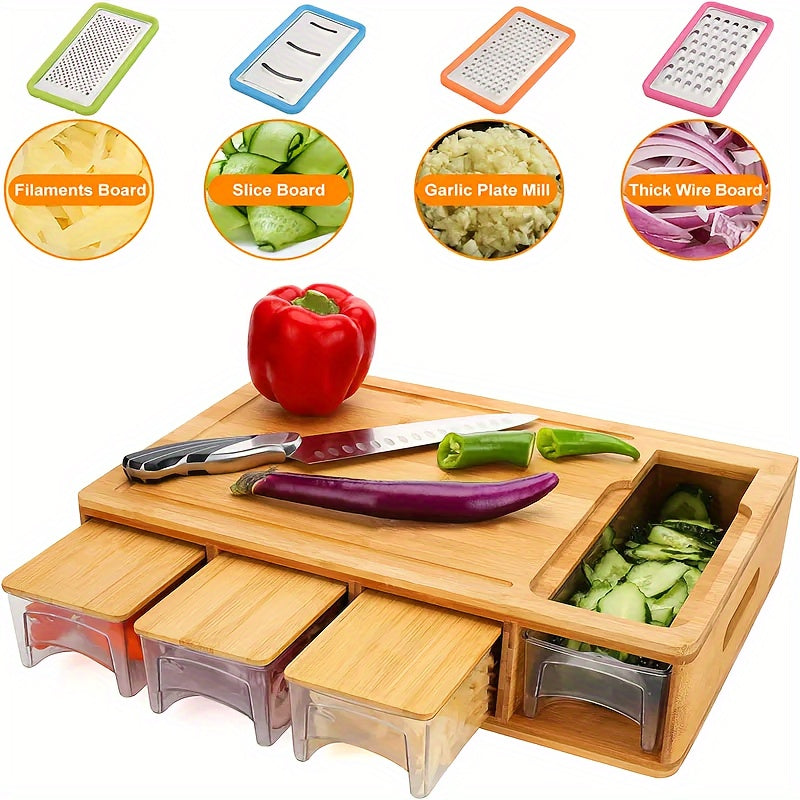 Planche à découper en bambou avec tiroirs de rangement