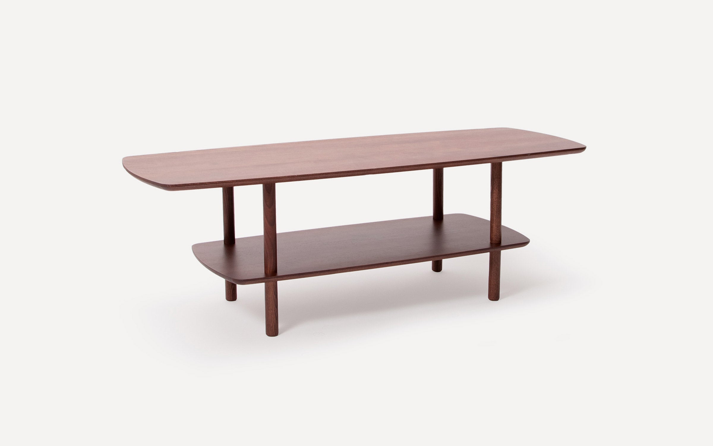 Serif Coffee Table, walnut finish, angled view