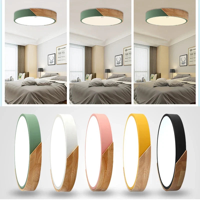 Plafonnier scandinave en bois avec LED