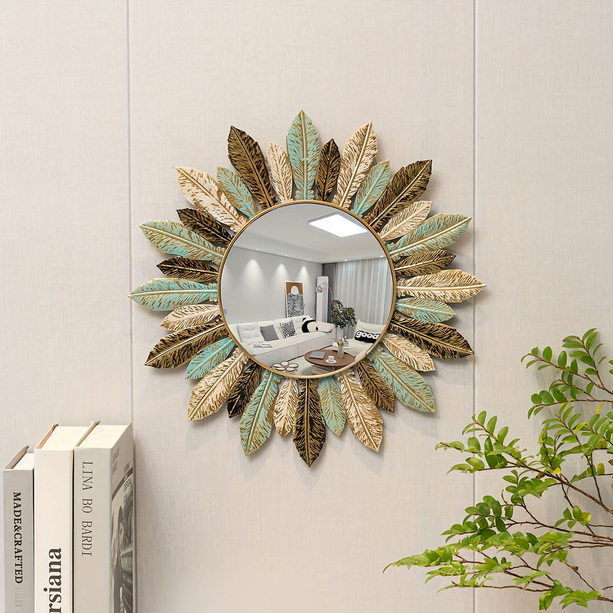 Miroir mural en métal soleil bohème