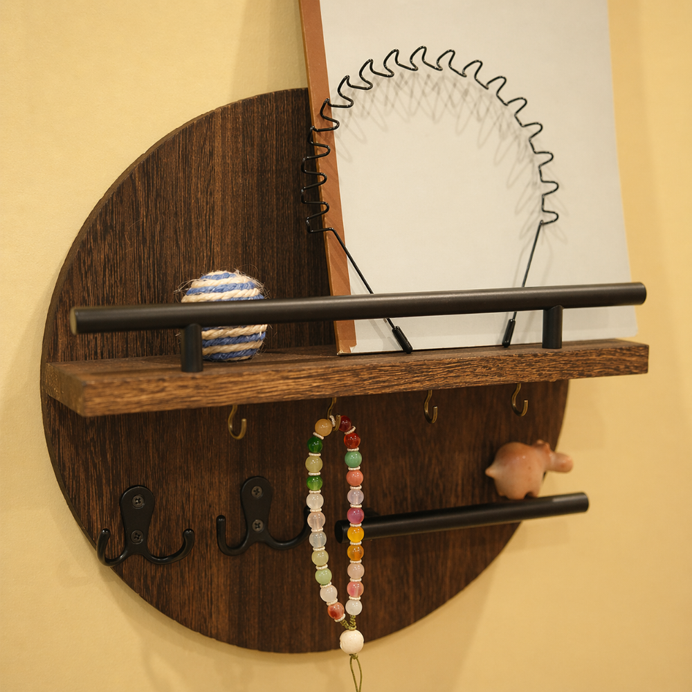 Porte-clés mural rond en bois