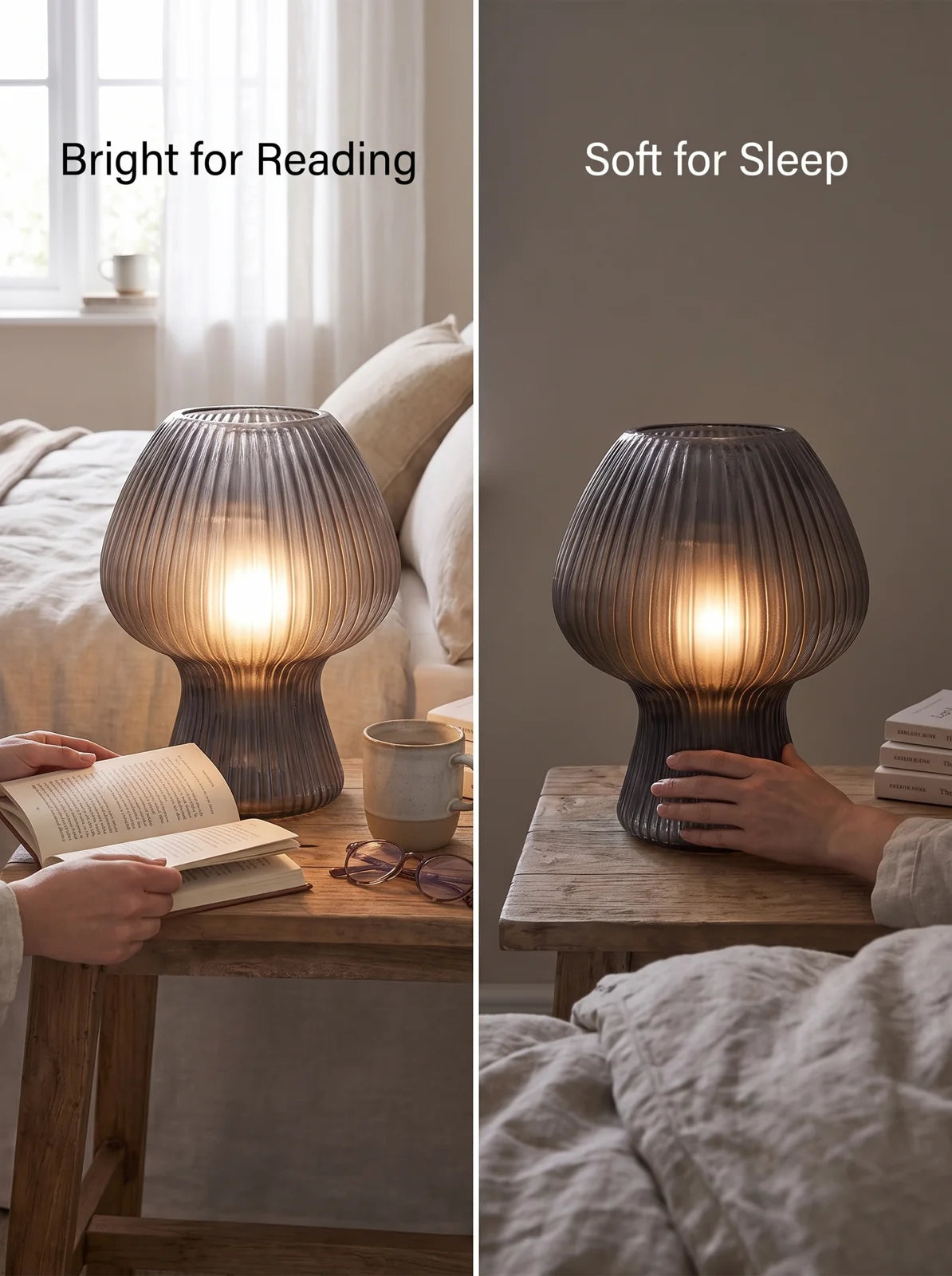 Vintage Ribbed Glass Bedside Lamp - iwt2_image