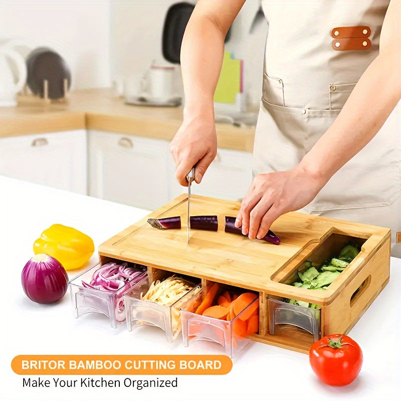 Planche à découper en bambou avec tiroirs de rangement