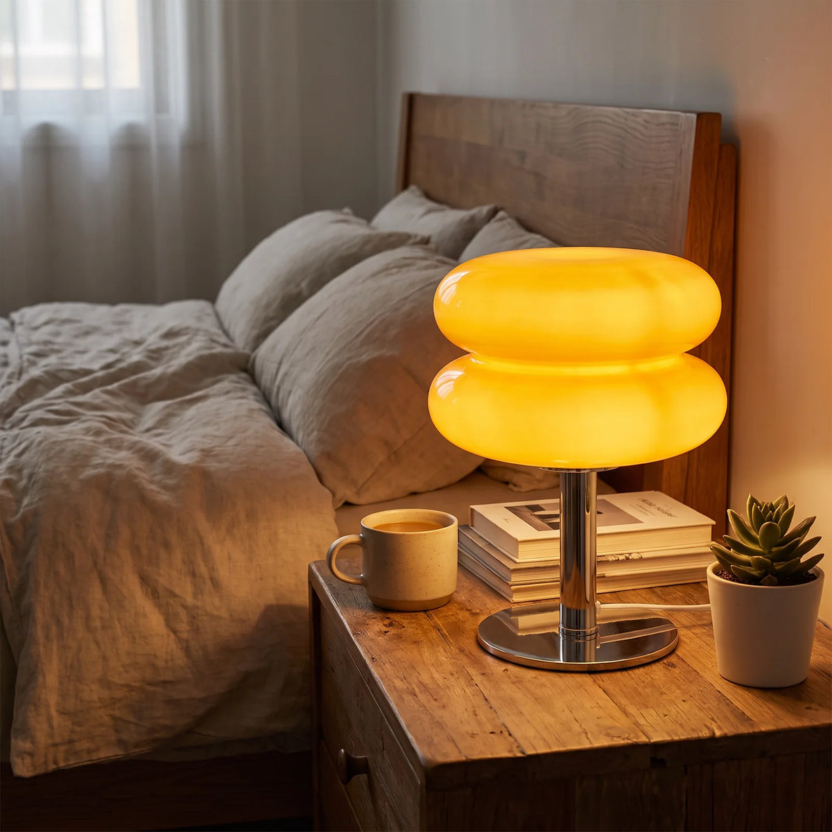 Italian Designer Glass Table Lamp | Modern Retro Accent Light - Yellow (webp)
