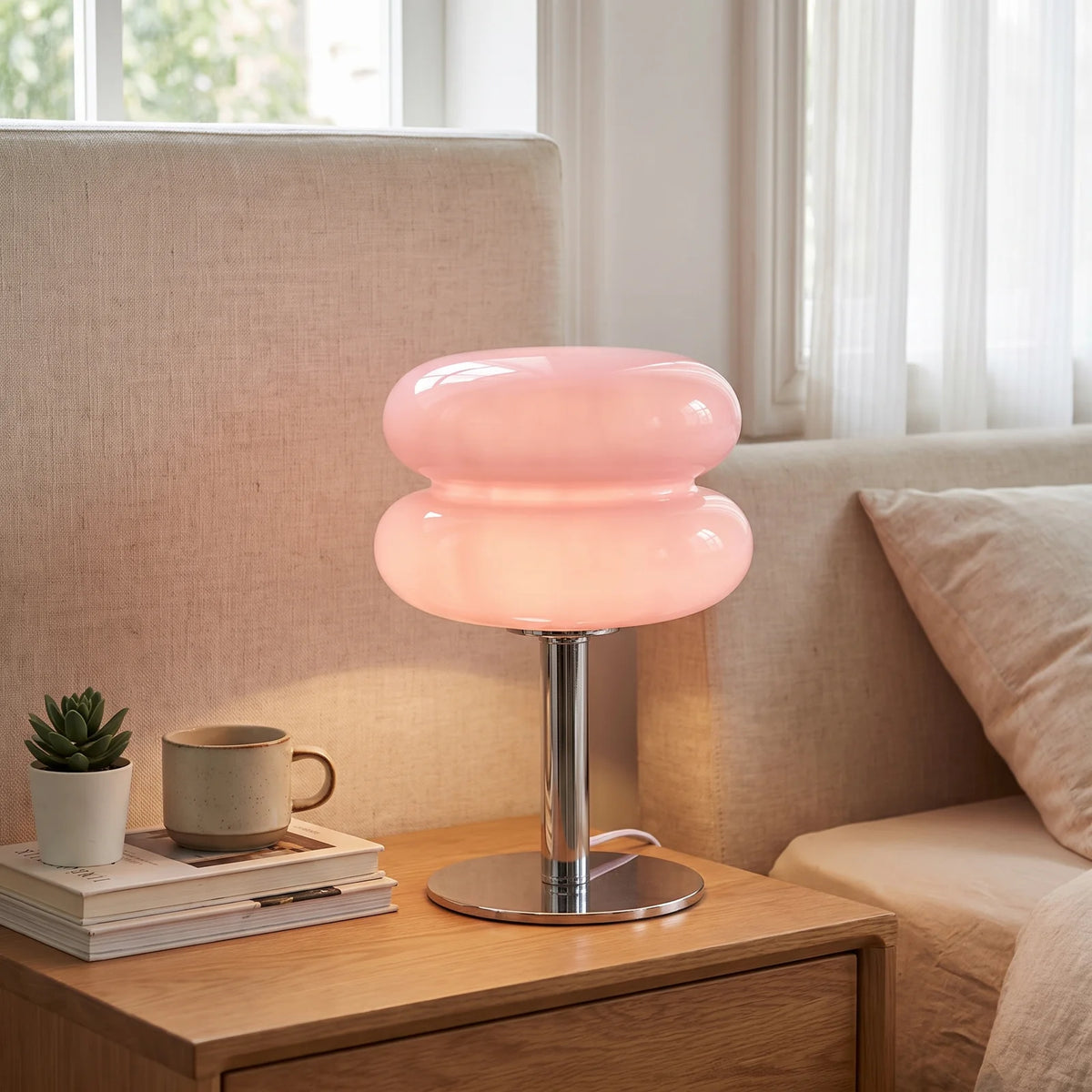 Italian Designer Glass Table Lamp | Modern Retro Accent Light - Pink (webp)