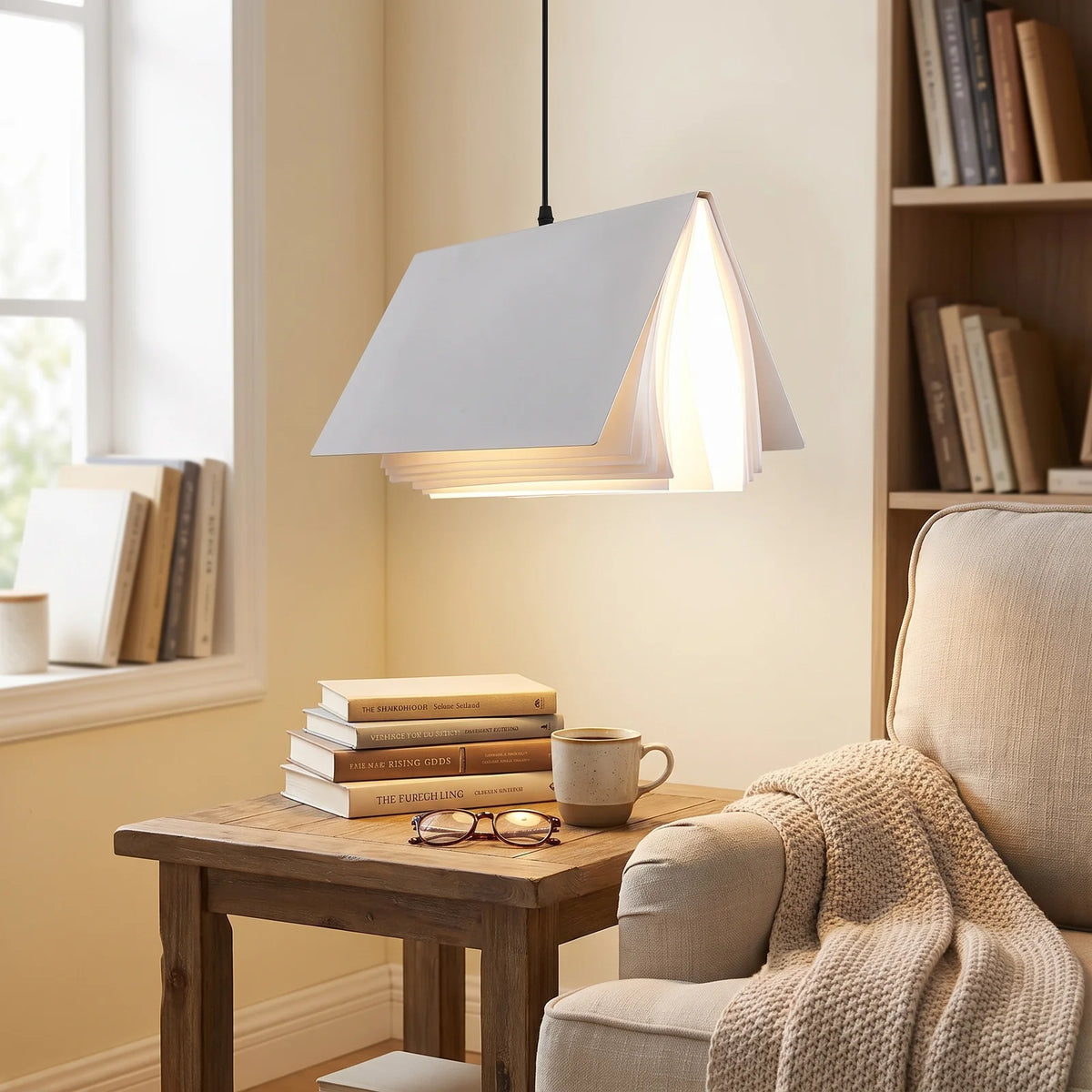 Flying Book Pendant Light | Modern Book-Inspired Ceiling Lamp - White (webp)