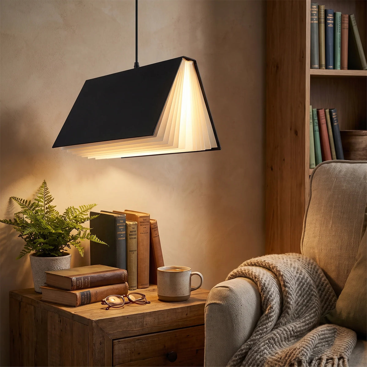 Flying Book Pendant Light | Modern Book-Inspired Ceiling Lamp - Black (webp)