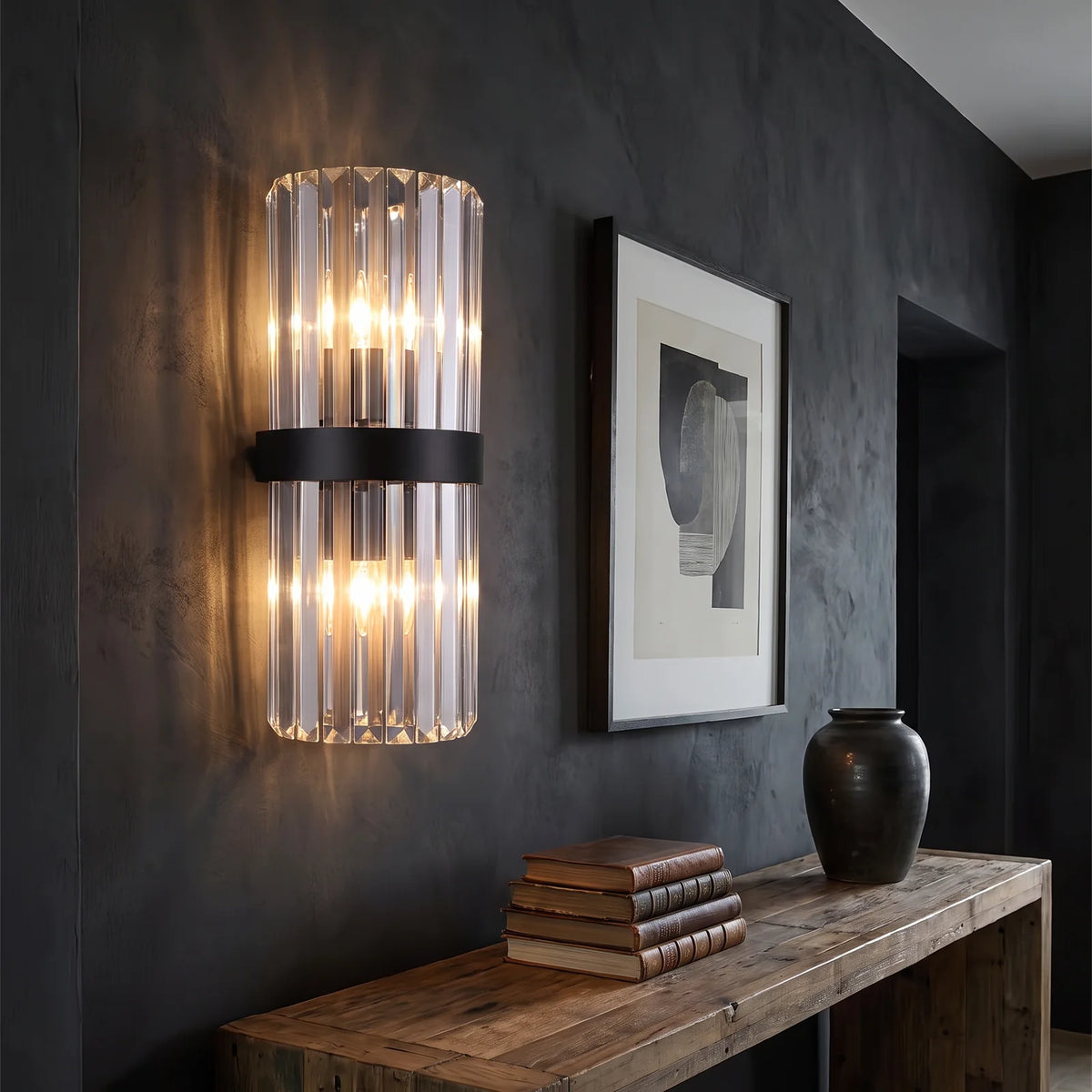 Crystal Wall Light | Modern Luxury Stainless Steel Sconce - Black (webp)