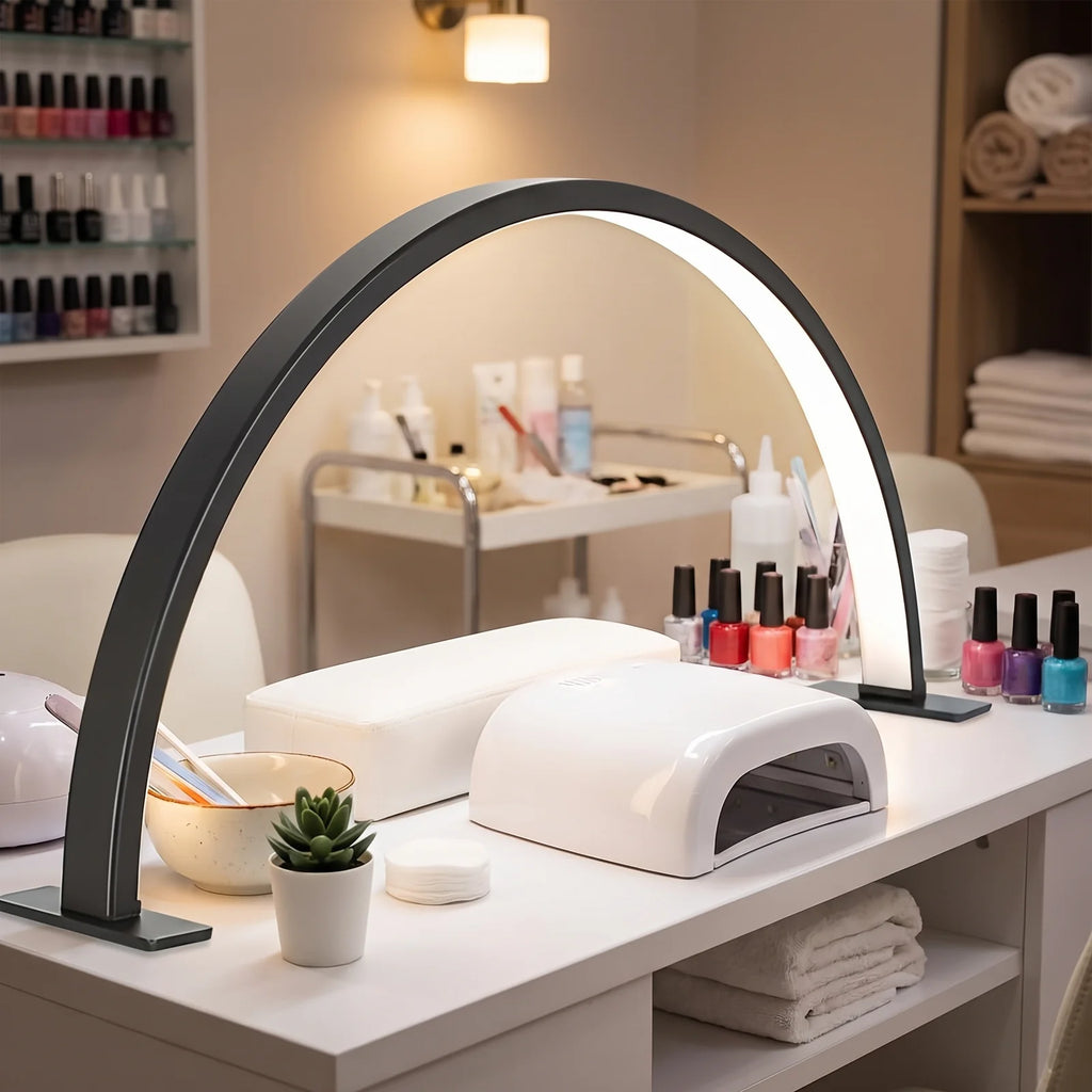 Crescent Moon LED Desk Lamp | Adjustable USB Metal Light - Black (webp)