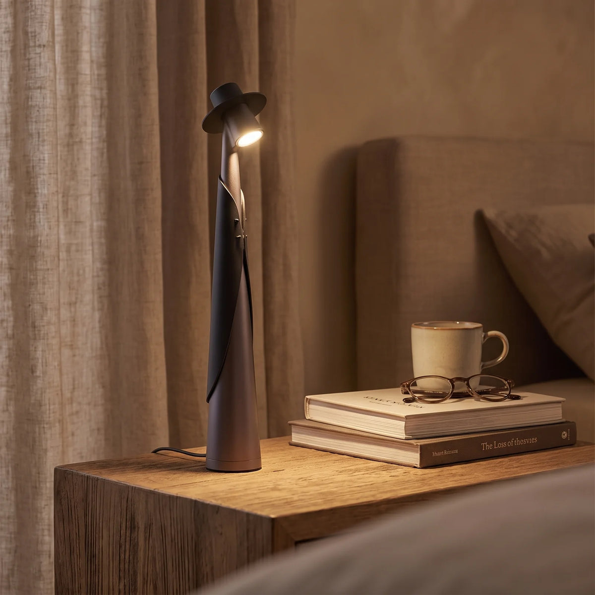 Modern Rechargeable LED Hat Lamp | Creative Touch Desk Light - Deep Grey (webp)