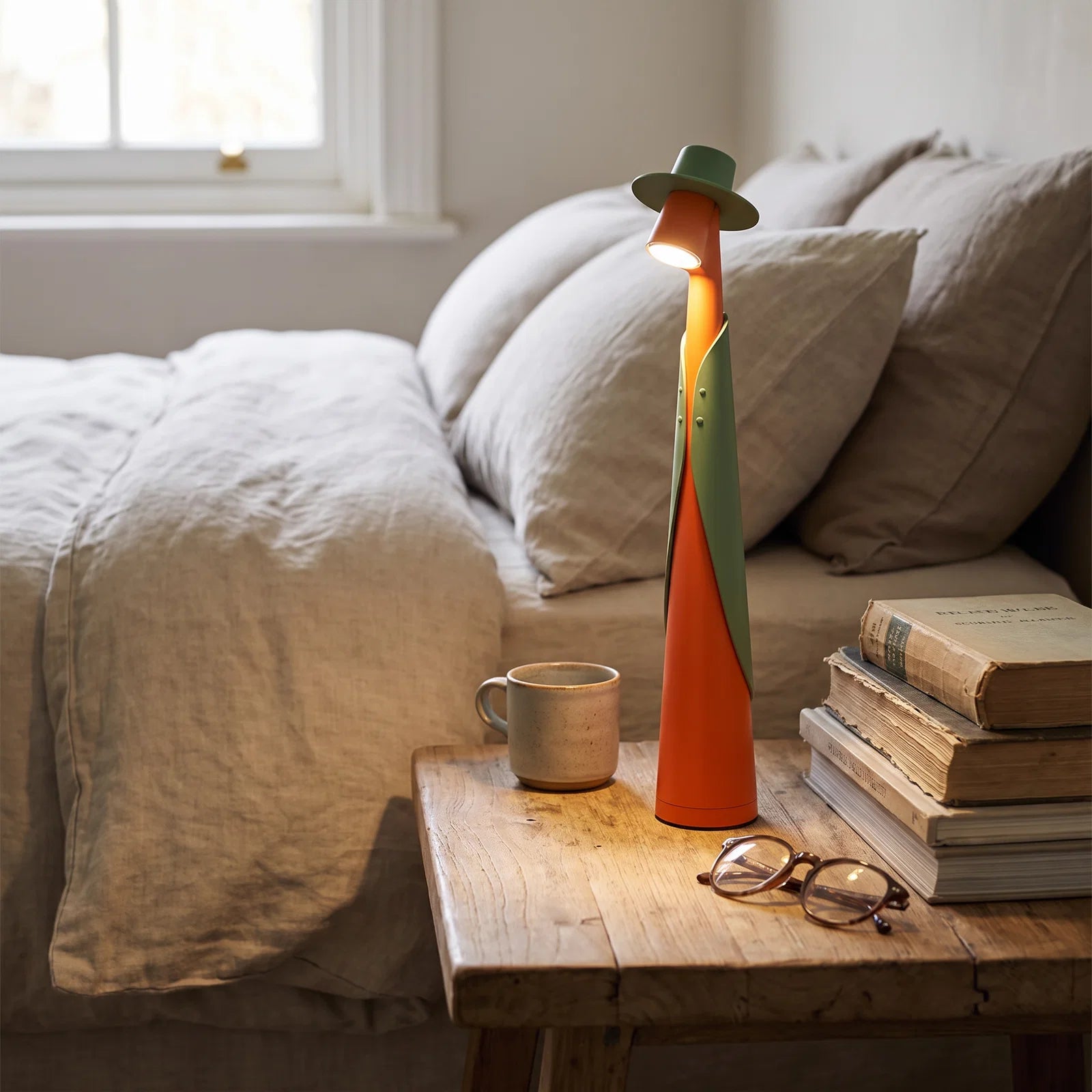Modern Rechargeable LED Hat Lamp | Creative Touch Desk Light - Orange Green (webp)
