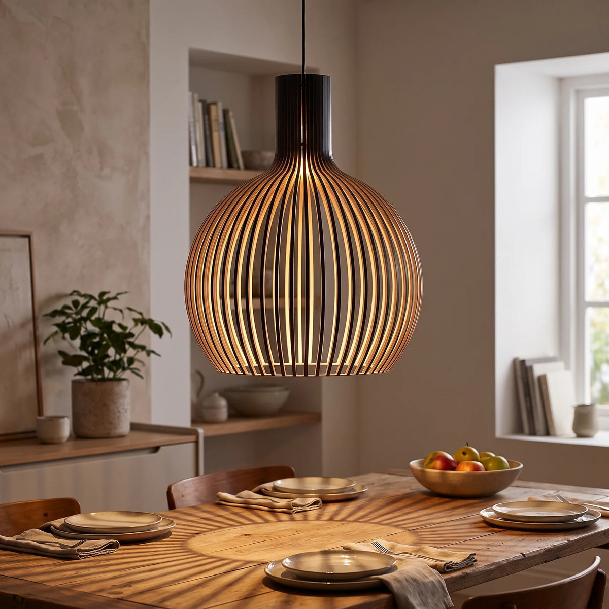 Handcrafted Wooden Pendant Light | Natural Scandinavian Design - B (webp)