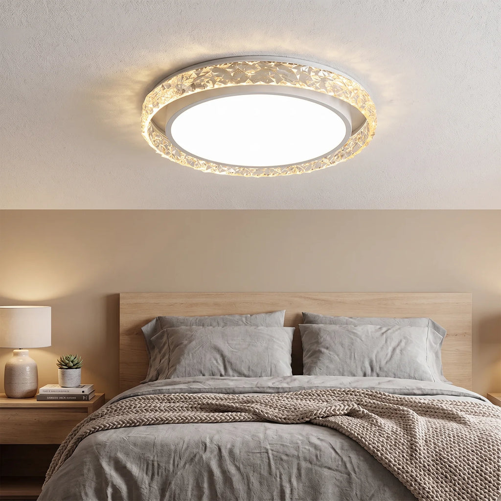 Crystal Halo LED Ceiling Light | Remote Dimmable Flush Mount - White (webp)