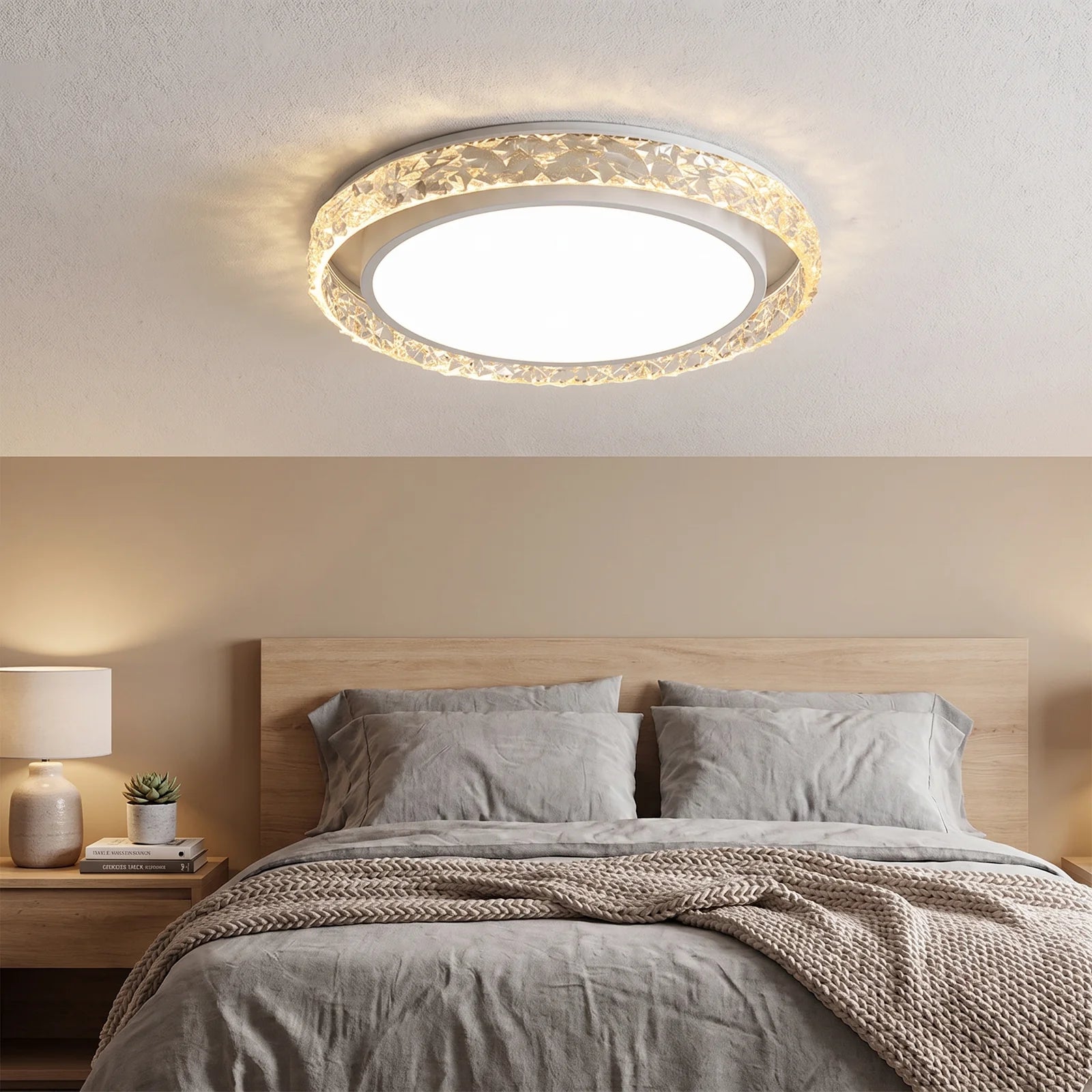 Crystal Halo LED Ceiling Light | Remote Dimmable Flush Mount - White (webp)