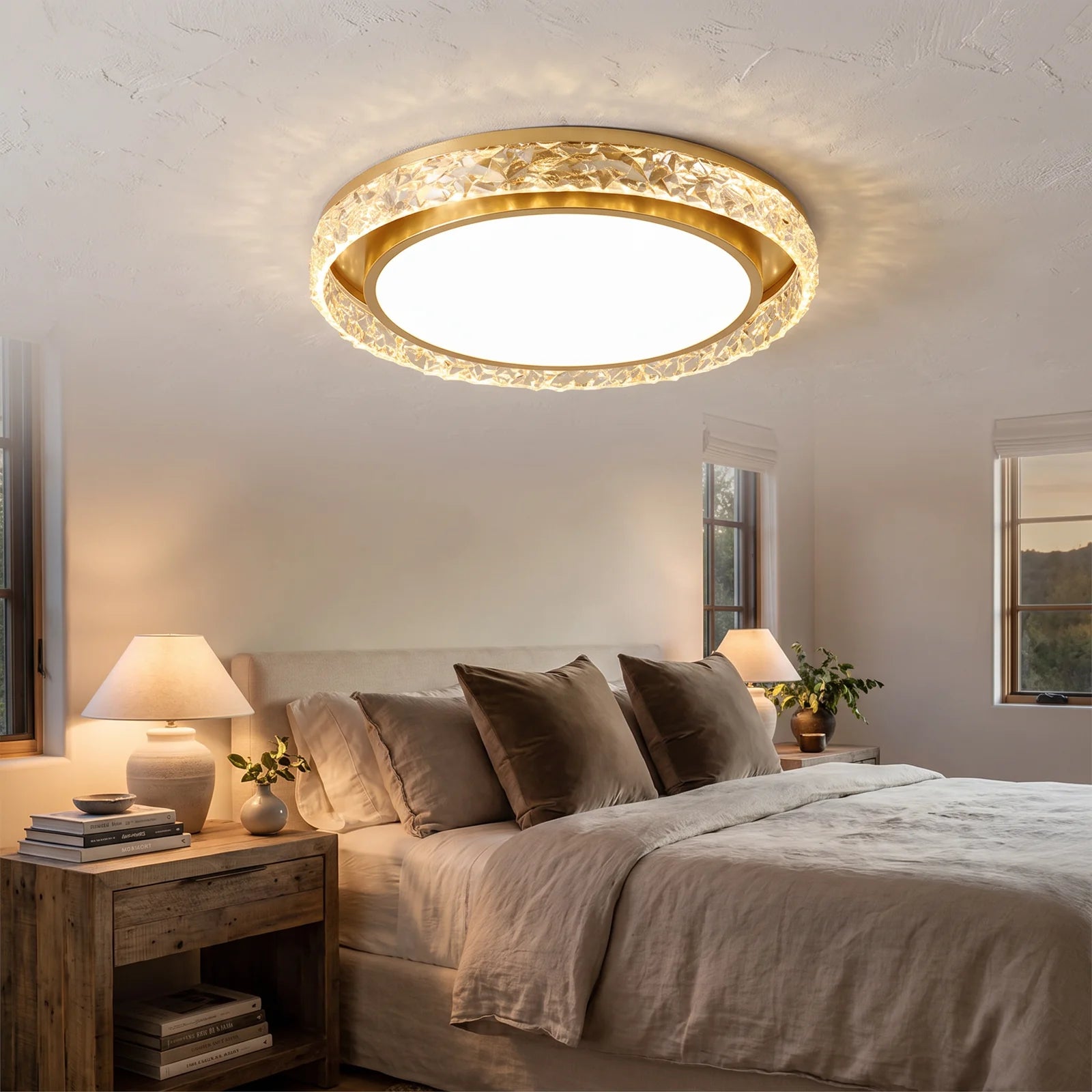 Crystal Halo LED Ceiling Light | Remote Dimmable Flush Mount - Gold (webp)