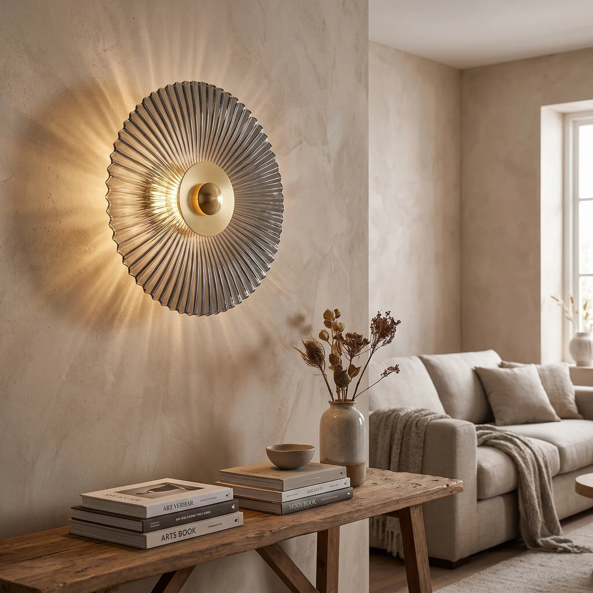 Nordic Vintage Glass Wall Sconce | Striped Round Disc Light - Smoke Grey (webp)