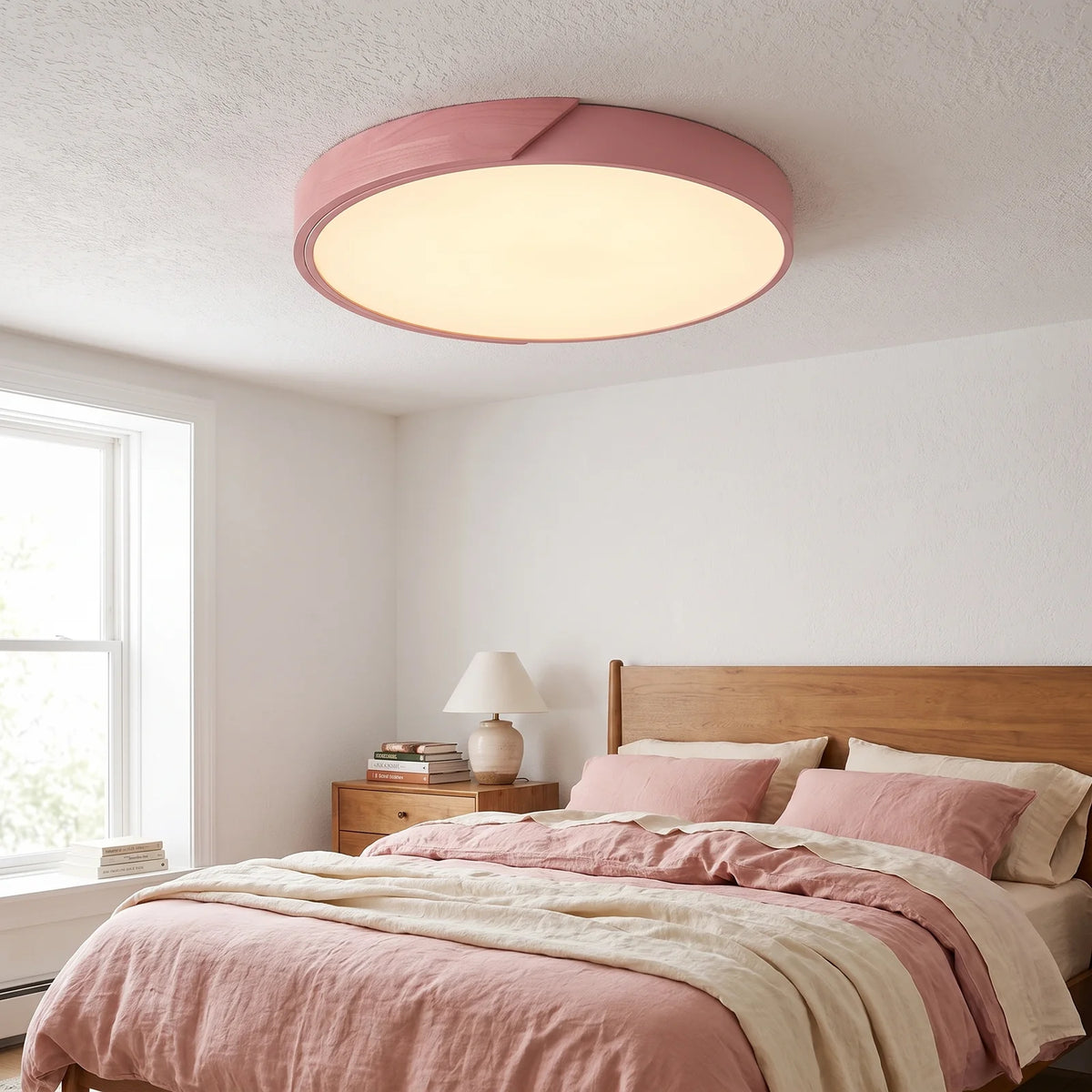 LED Ceiling Light | Modern Nordic Wooden Design - Pink (webp)
