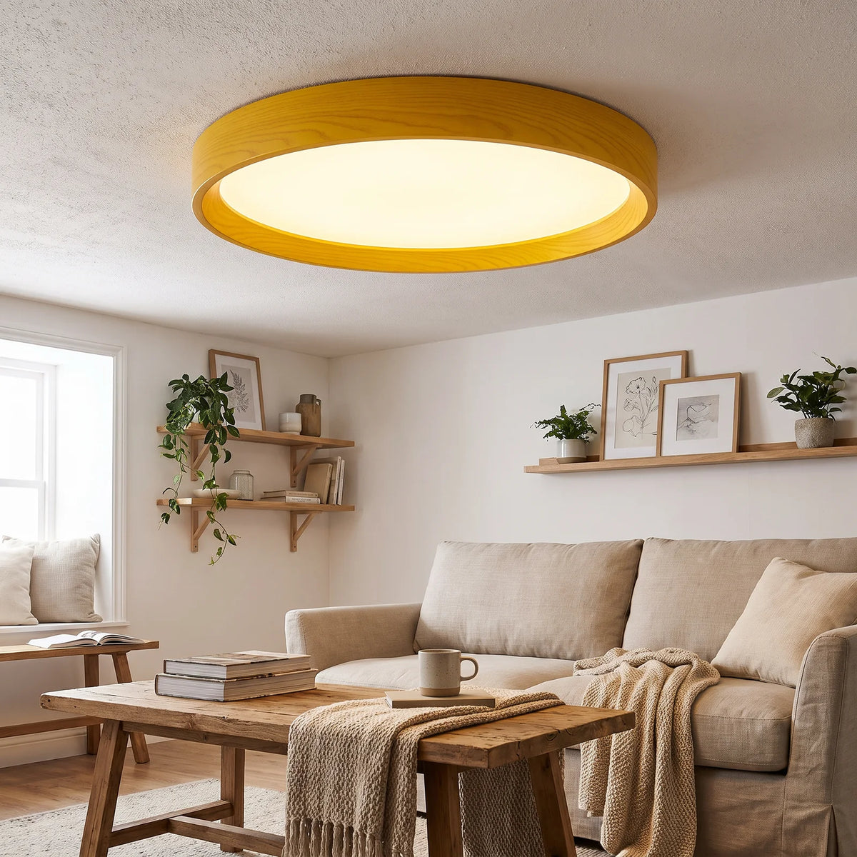 LED Ceiling Light | Modern Nordic Wooden Design - Yellow (webp)