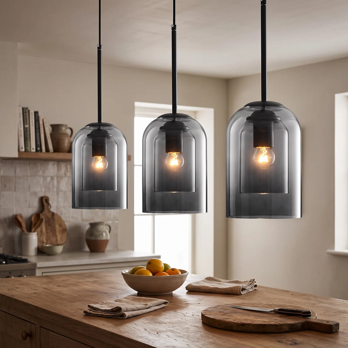 Glass Pendant Light | Modern Nordic Hanging Lamp - Smoke Grey (webp)