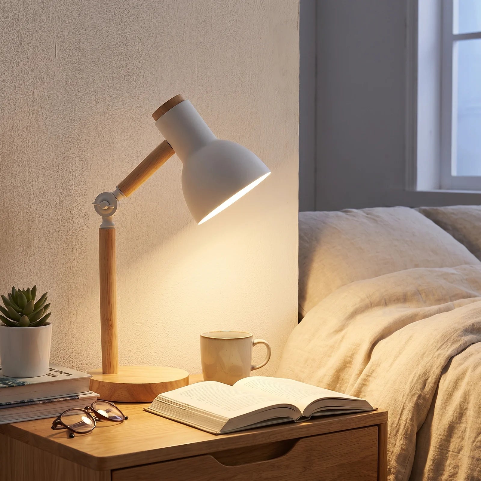 Nordic Wooden Desk Lamp | Adjustable Modern Table Light - White (webp)