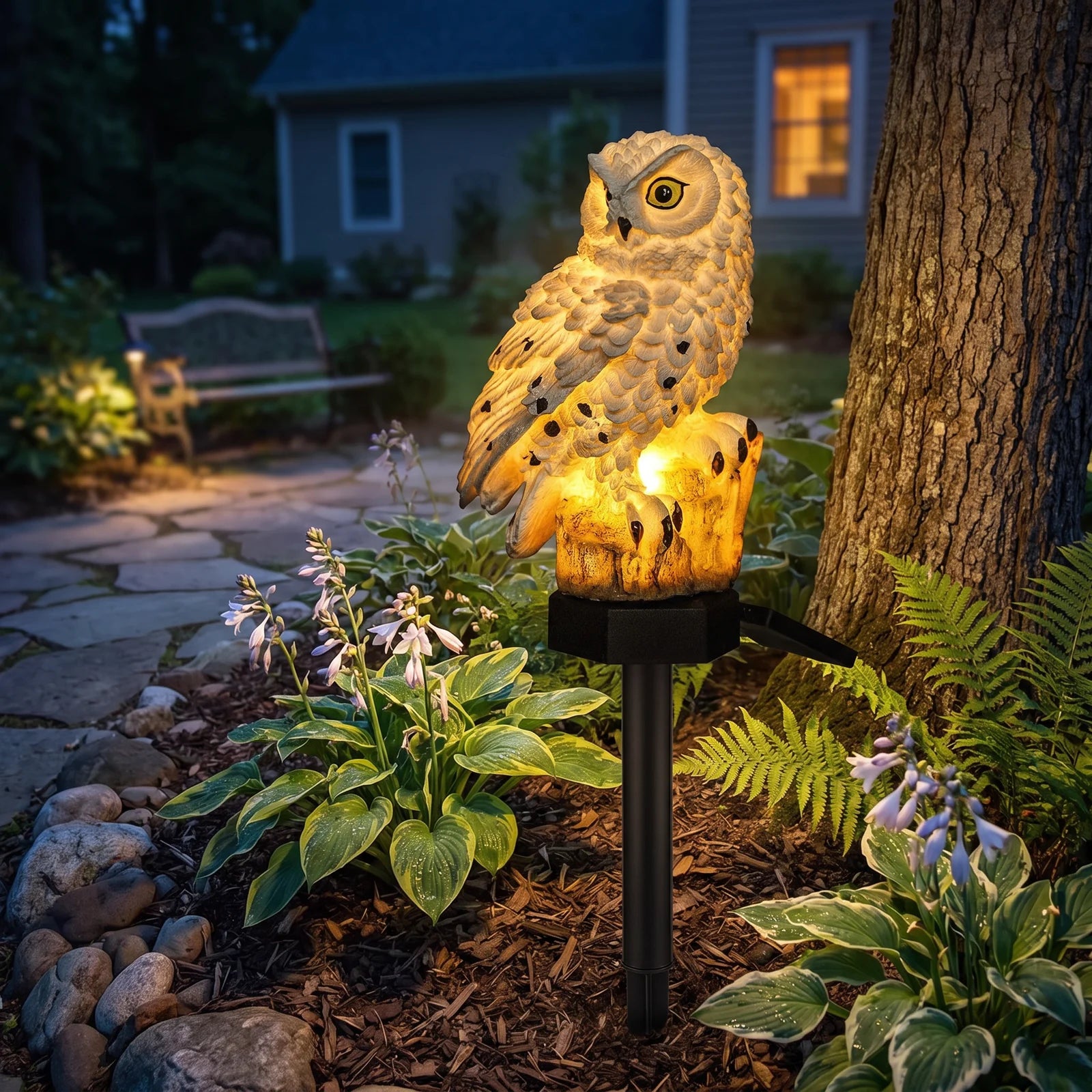 Garden Light Solar Owl Outdoor Pathway Stake Lamp - Default (webp)