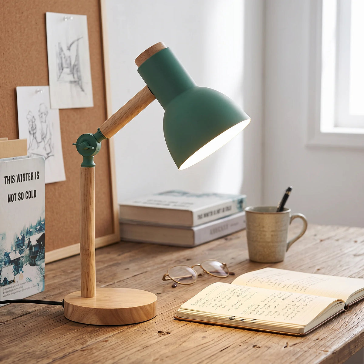 Nordic Wooden Desk Lamp | Adjustable Modern Table Light - Green (webp)