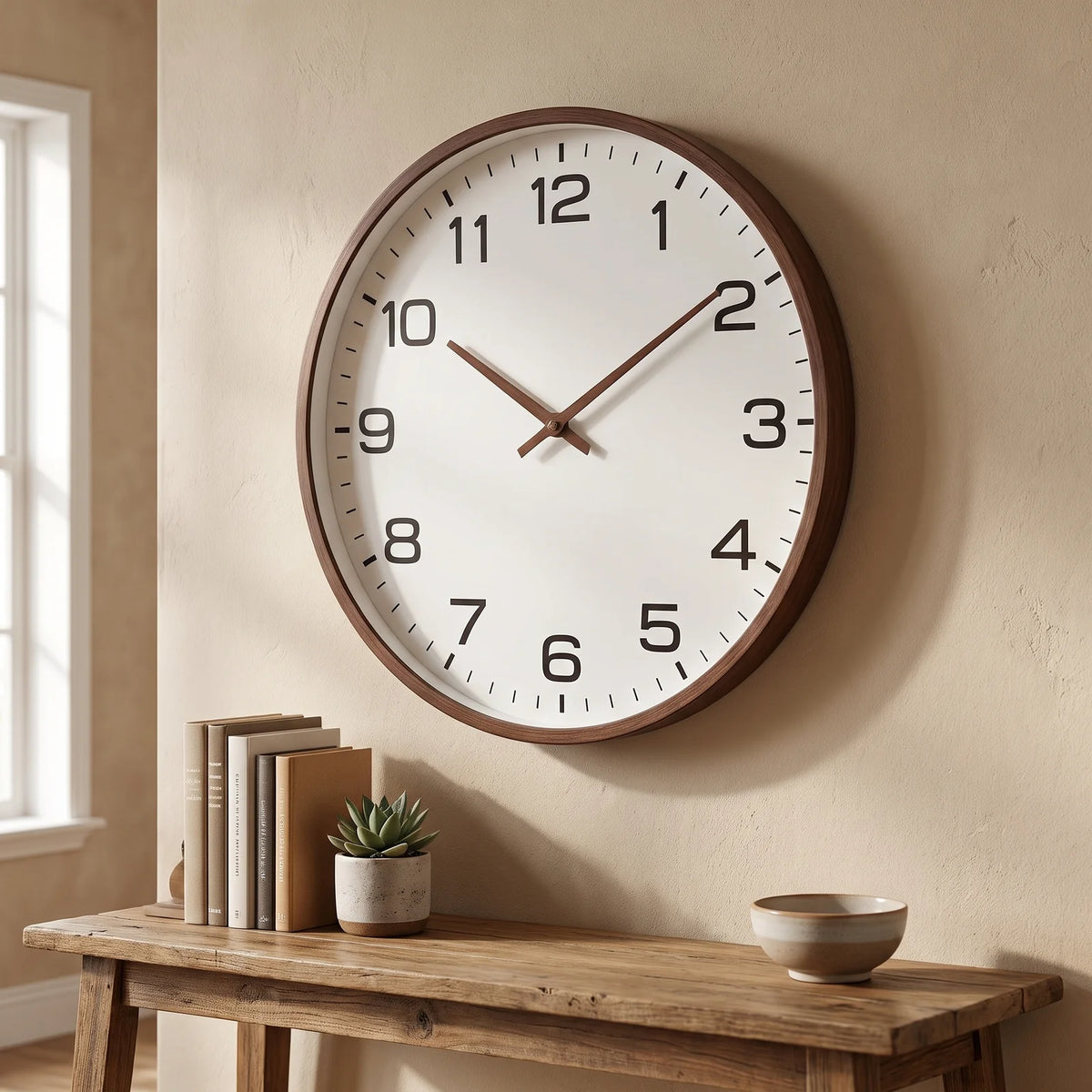 Nordic Wall Clock | Minimalist Wood Frame Design - Creme