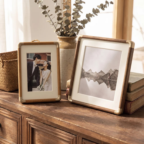 Brooks Tabletop Photo Frame | Vintage Wood & Brass Design - Teak