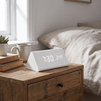 LED Smart Alarm Clock | Modern Voice-Controlled Wooden Design - White - Triangle