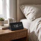 LED Smart Alarm Clock | Modern Voice-Controlled Wooden Design - Black - Triangle