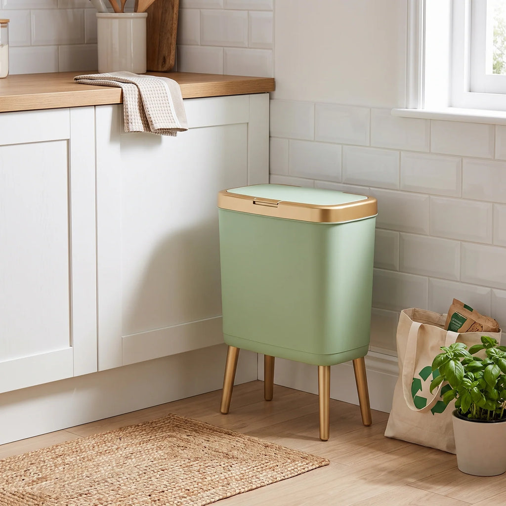 15L Modern Odour-Sealing Trash Can with Elevated Legs | Stylish Waste Bin for Kitchen, Living & Bathroom - Light Green
