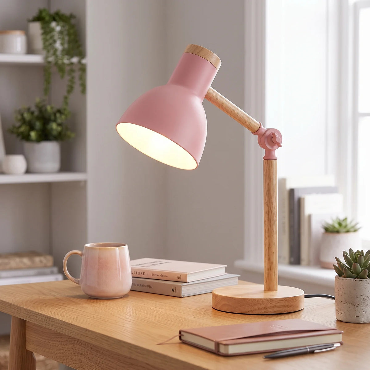 Nordic Wooden LED Desk Lamp | Scandinavian Minimalist Lighting - Pink