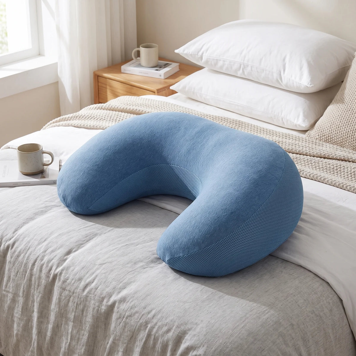 Adjustable Pregnancy Pillow | Ergonomic Maternity Support for Side & Stomach Sleepers - Blue