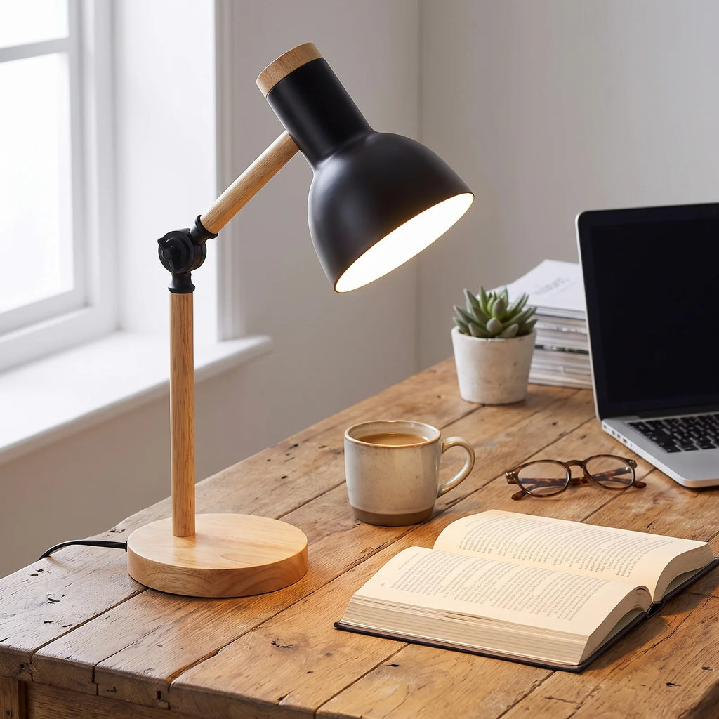 Nordic Wooden LED Desk Lamp | Scandinavian Minimalist Lighting - Black