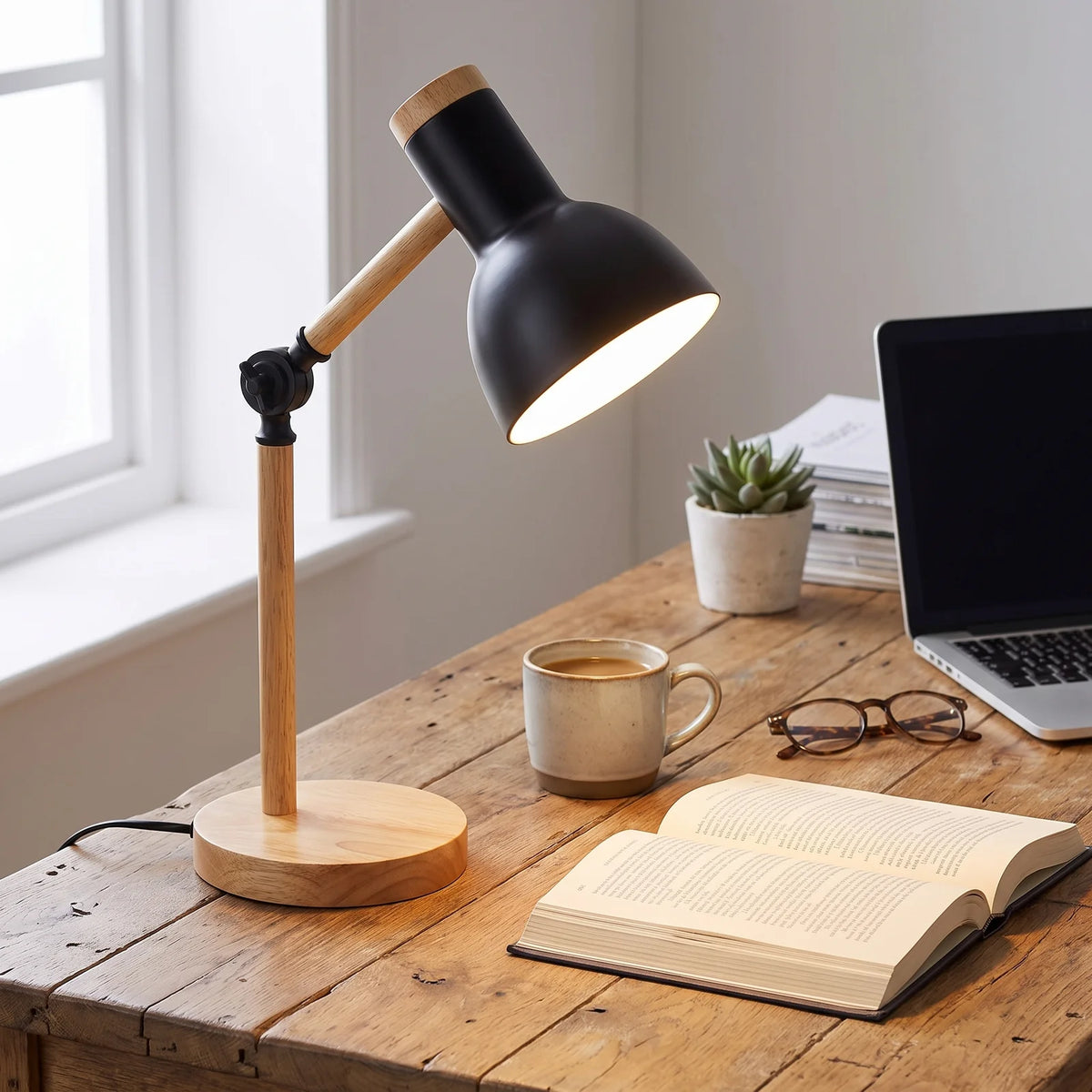 Nordic Wooden LED Desk Lamp | Scandinavian Minimalist Lighting - Black