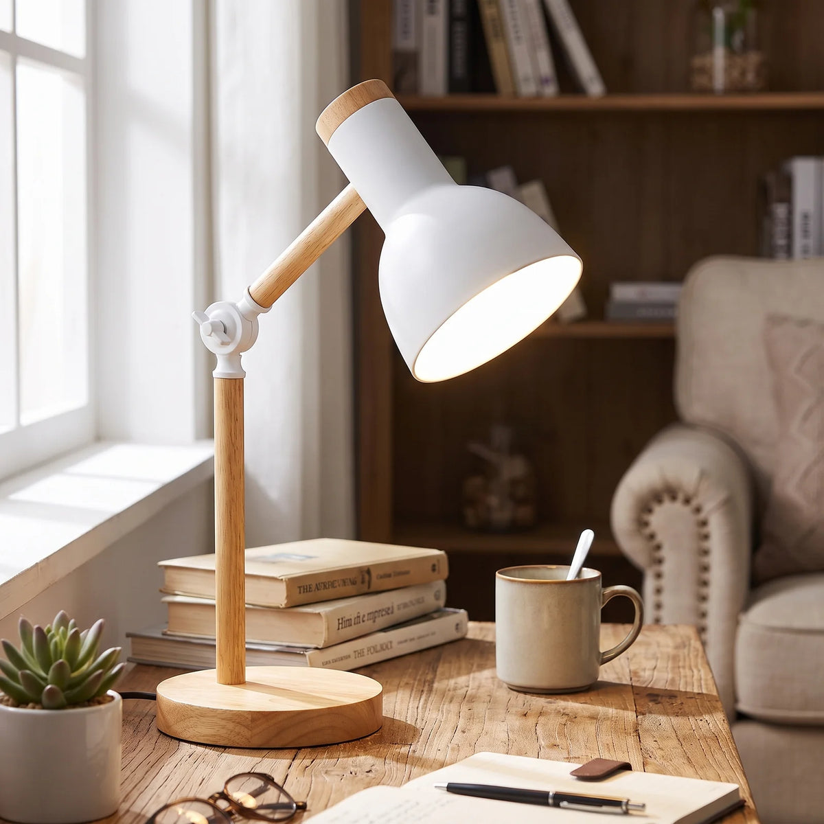 Nordic Wooden LED Desk Lamp | Scandinavian Minimalist Lighting - White