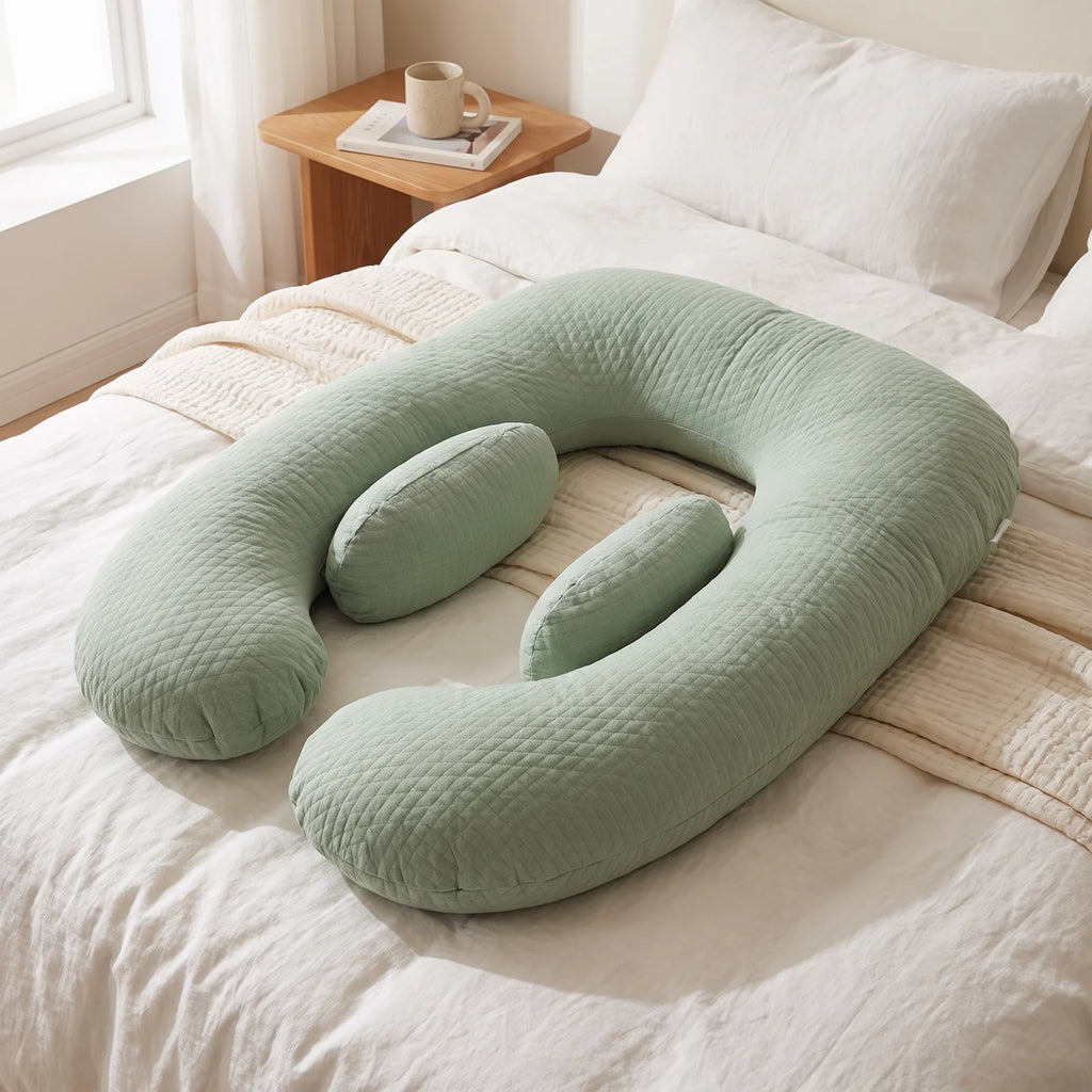 Adjustable Pregnancy Pillow | Ergonomic Maternity Support for Side & Stomach Sleepers - Green