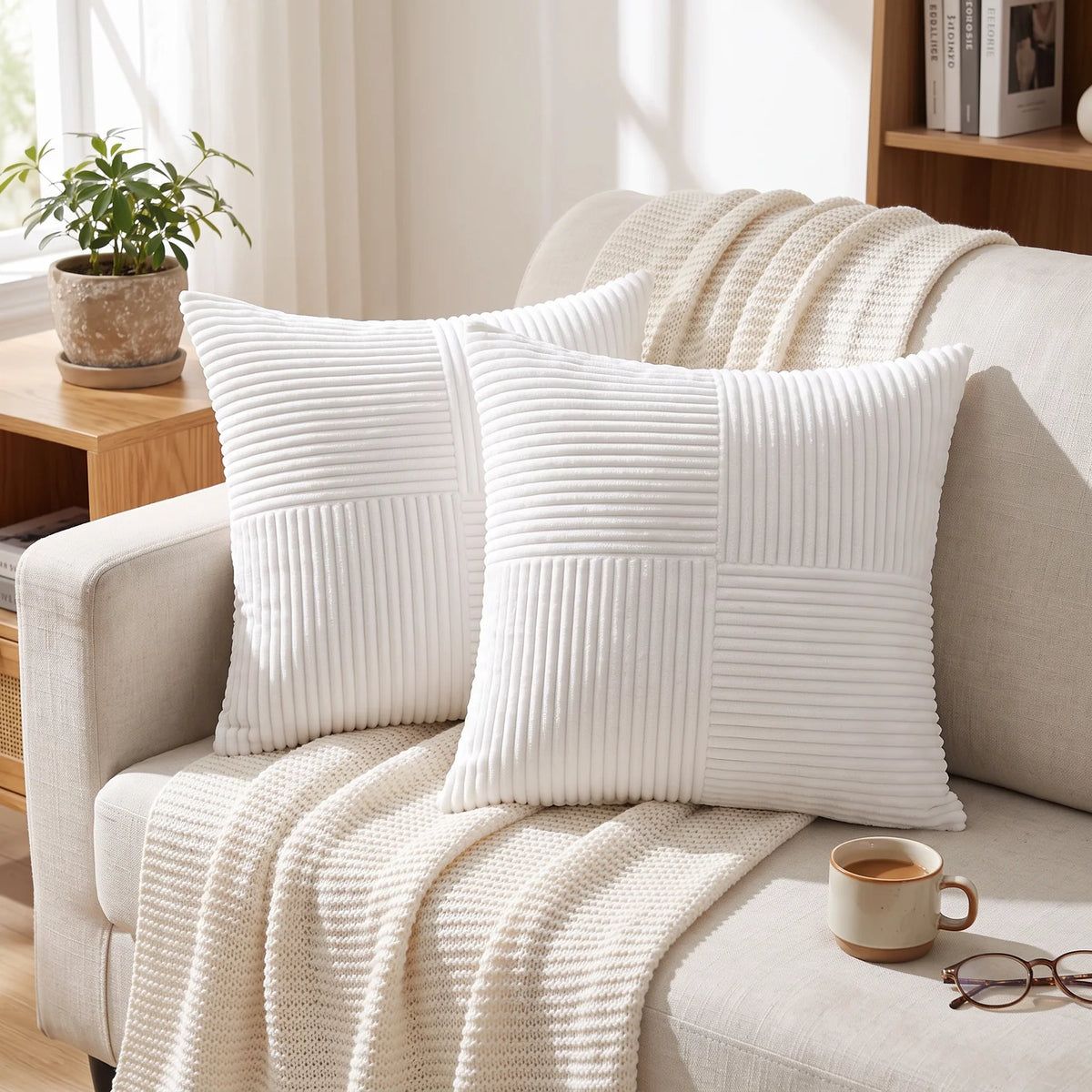 Corduroy Cushion Covers | Luxury Striped Throw Pillow Covers